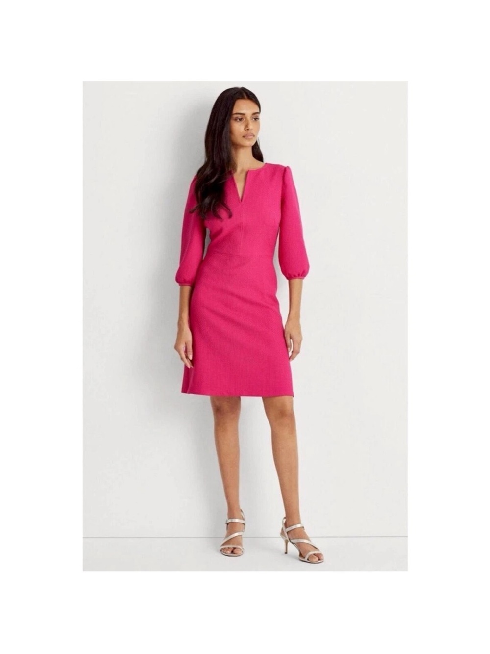 Lauren Ralph Lauren Balloon-Sleeve Dress Pink Dress with pockets size 18 - Picture 2 of 7